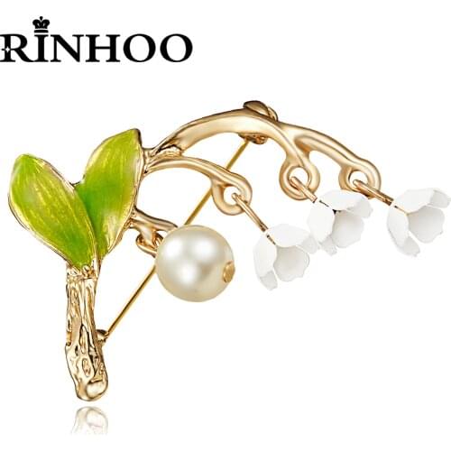 Rinhoo Enamel Bell Orchid Flower Brooches for Women Floral Leaf Lily Valley Lilac Badge Brooch Pins Party Office Wedding Jewelry