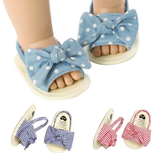 0-18M Summer Newborn Baby Girls Princess Bow Shoes Toddler Summer Striped Rubber Sole Sandals Cotton Non-Slip Shoes Comfortable