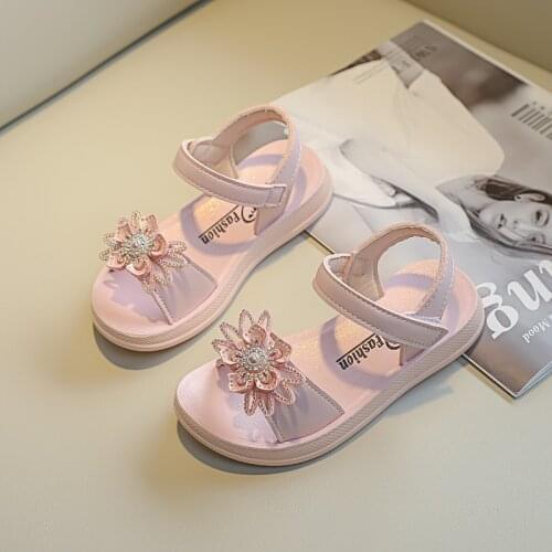 Girls Beach Sandals Summer Casual Shoes New Kids Soft Shoes Flower Princess Shoes Anti-Slip Children Sandals E814