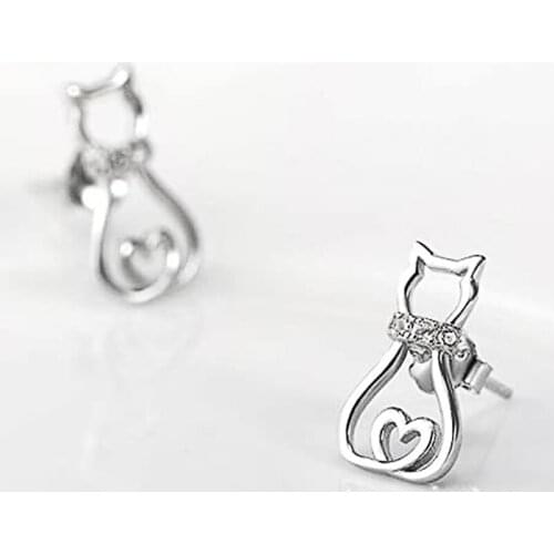 Huitan Silver Color Cat Stud Earrings Ear Piercing Accessories for Women Fashion Versatile Earrings Girls Jewelry Drop Shipping