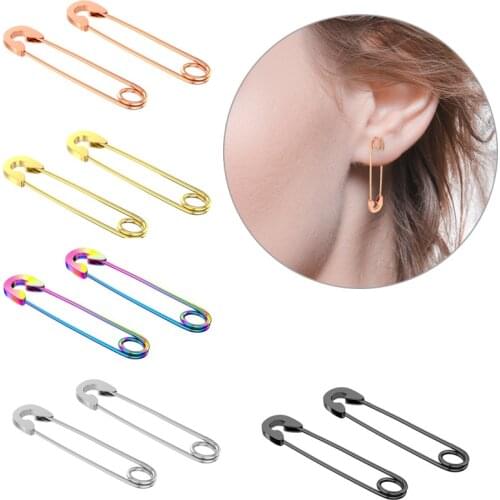 1PC Fashion Stainless Steel Punk Earrings For Women Girls Men Safety Pin Long Stud Earrings Ear Hook Korean Jewelry Gift
