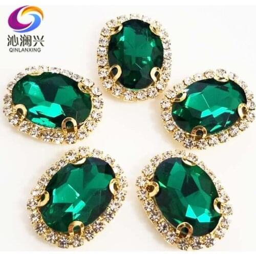 Malachite green oval shape top quality Glass Crystal buckle,golden bottom sew on rhinestones,Diy/Clothing/wedding decoration
