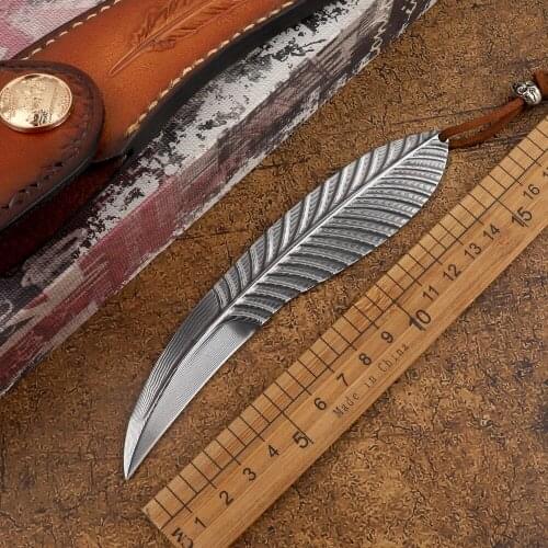 Damascus steel fixed blade tactical outdoor camping self-defense hunting survival tool feather claw straight knife karambit