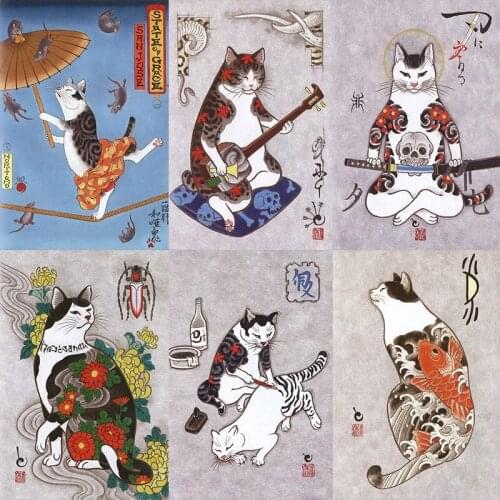 Ukiyoe wooden puzzles Tattoo cat samurai jigsaw puzzle 1000 pieces adult difficult Unzip educational toys Creative gifts custom
