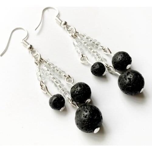Drop Earrings Black Lava Diffuser Essential Oil Beads Stone Round Earrings Set for Women Girls Handmade Dangle Earrings 1 Pair