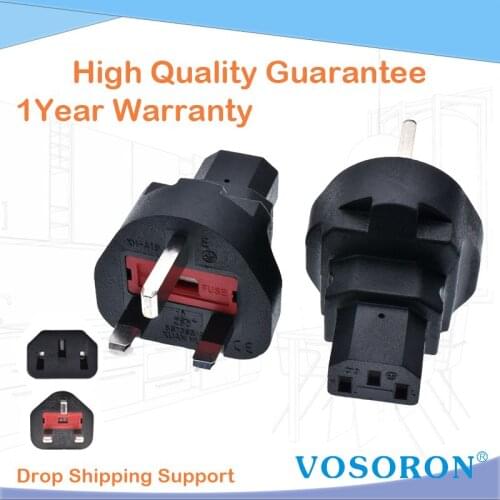 Hi-Power IEC 320 C13 to UK plug AC Power Adapter with Fuse, BS1363A TO IEC 320C 13 conversion plug, 250V 13A