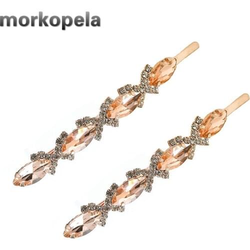 Morkopela Crystal Hairpin Clip Fashion Rhinestone Hair Pins Jewelry Woimen Banquet Hair Clips Accessories