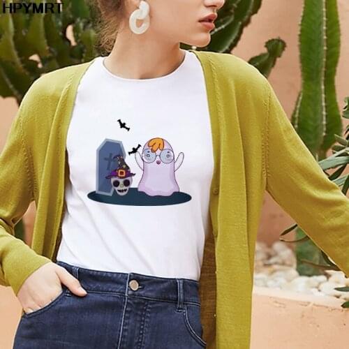 Halloween Ghost Printed Women Kawaii Summer Tops Cartoon T Shirt Clothing Harajuku Fashion Casual Tops T-shirt Female O-neck Tee
