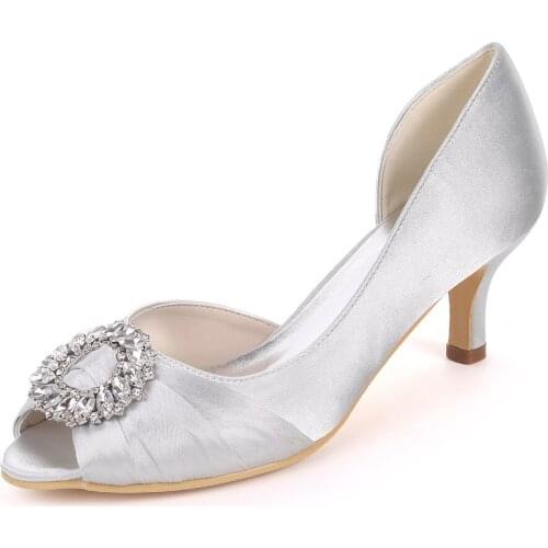 Creativesugar empty side elegant knot with crystal brooch 6cm heels lady satin evening dress shoes open toe bridal wedding shoes