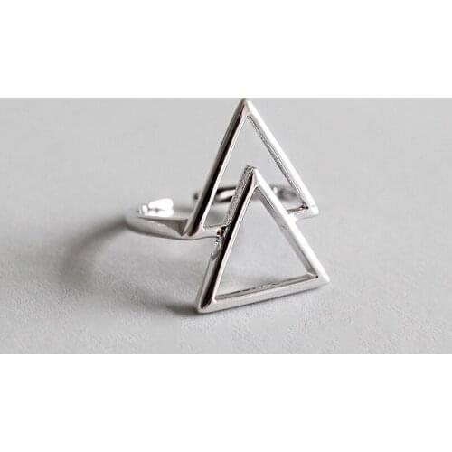 WYJZY Personality sleek minimalist hollow geometric sterling silver opening ring Ms. surprise gift jewellery