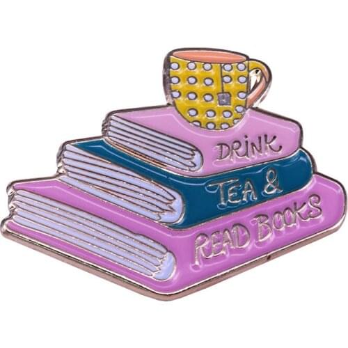 Tea and Reading Badge Cute Pastel Literature Bookworm Librarian Decoration
