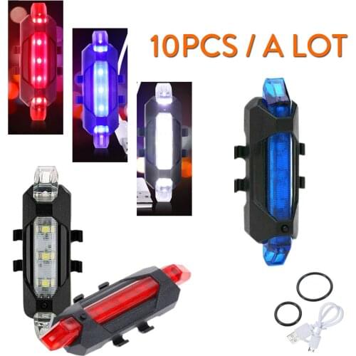 10PCS Waterproof USB Rechargeable LED Mountain Bike Cycling Taillight Rear Bicycle Light Riding Warning Safety Signal Taillamp