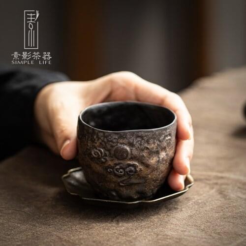 120ml Japanese Kung Fu Cup Coarse Pottery Ceramic Teacup Retro Tea Cup Household Buddhist Mood Antique Tea Cups