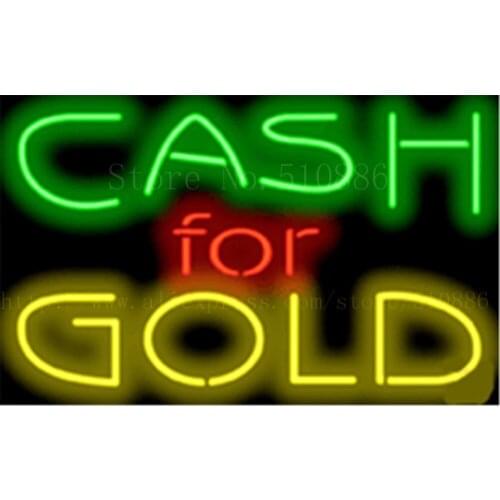 17*14" Cash for Gold NEON SIGN REAL GLASS BEER BAR PUB LIGHT SIGNS store display Pawn Shop Restaurant Shop Advertising Lights
