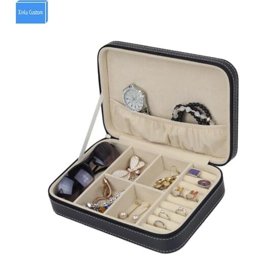 2017 Cool Outdoor Sport Tracvel Portable Box Women Bag Case Black Sew Leather Zipper Sunglasses/Jewelry/Watch Free Change Box