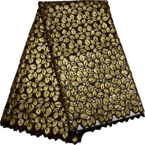 5yards/pc) High quality coffee gold African handcut organza lace fabric with excellent sequins embroidery for party dress OP014
