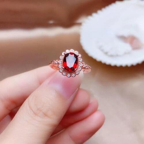 Big sale birthstone :red garnet ring for women jewelry real 925 silver material wine red color natural gem chic birthday gift