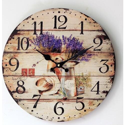 Large Decorative Wall Clock Grocery Painted Lavender Wood Clock Nostalgic Home Decoration Watch