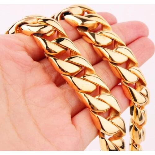 15mm Heavy Silver Color/Gold/Black Color Custom Length Curb Cuban Link Mens Chain 316L Stainless Steel Necklace Or Bracelet