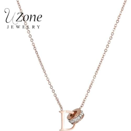 UZone Brand Stainless Steel Letter D Pendant Necklace Cubic Zirconia Rose Gold Chain Necklaces For Women Girls Wedding Gift