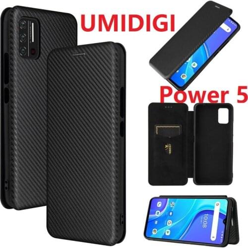 Carbon Fiber For UMIDIGI Power 5 Case Magnetic Book Stand Flip Card Protective Wallet PU Leather Cover