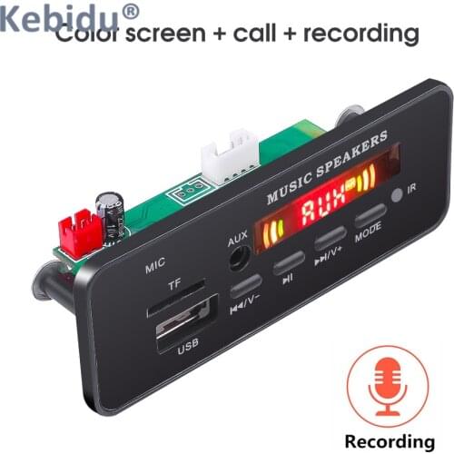 Color Screen Wireless Bluetooth 5.0 MP3 WMA Decoder Board Module DC 5V 12V USB SD/TF AUX FM Call Recording Audio For Car DIY
