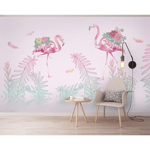 Decorative wallpaper Hand-painted flamingo pink flowers background wall painting