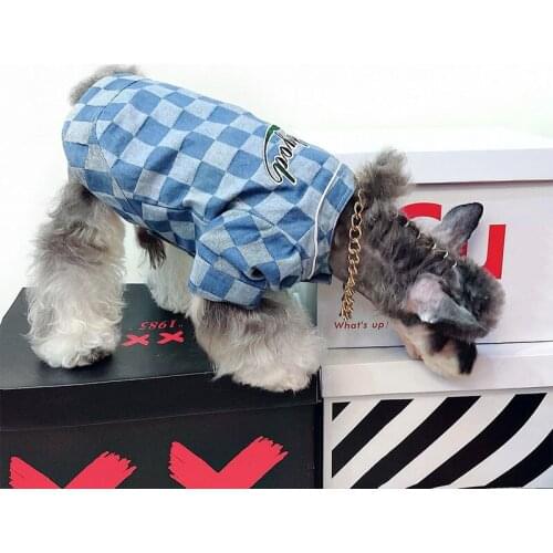 Designer Dog Clothes for Small Dogs Denim Coat for Yorkies French Bulldog Jean Jacket Shirt Puppy Clothing Costume Plaid PC2177
