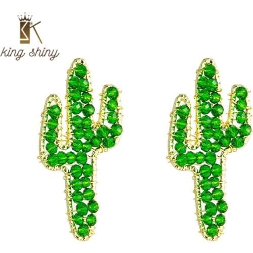 Elegan Colorful Crystal Bead Statement Dangle Earrings Luxury Hand Made Cactus Drop Earrings Woman Party Ear Jewelry Brincos