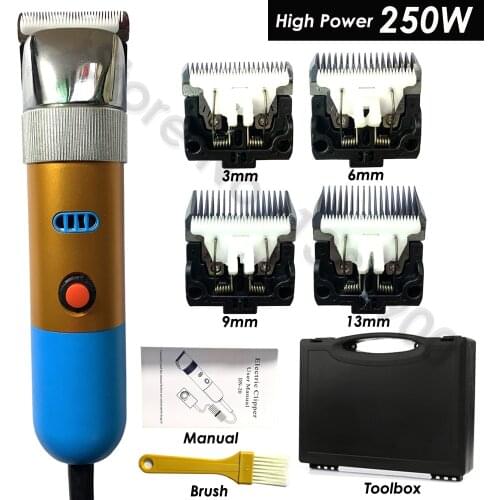 High Power 250W Professional Pet Clipper Dog Cat Horse Shaver Grooming Corded Electric Trimmer Speed Variable 3/6/9/13mm Blade