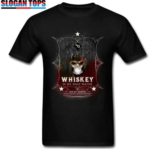 Whiskey T-shirt Classic Skull T Shirt Mens Holy Water Clothes Goth Halloween Tops Hip Hop Tees Hard Rock Funky Streetwear Black