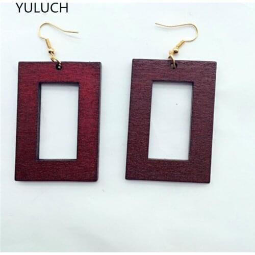 Good quality african Unfinished square design RED wood earrings jewelry pair 2016 new design personality latest