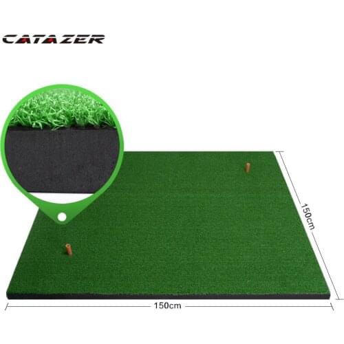 Catazer Golf Hitting Mat Practice Hitting Mat Golf Swing Trainer Training Turf Mat with Rubber Tee Holder 1.5M*1.5M/1.5M*1.0M