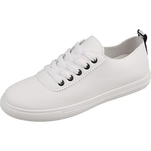 2021 Hot Flats Woman Sneakers Womens Shoes Ladies Casual PU Leather Female White Shoes Lace Up Woman Comfort Walking Shoes