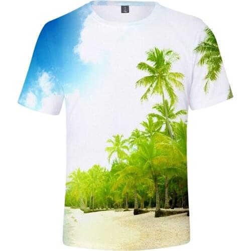 Wild Fashion Beach T-shirt Mens and Womens Tops Ocean Sky Beautiful Seaside View 3D Printed Breathable Short Sleeve Clothes