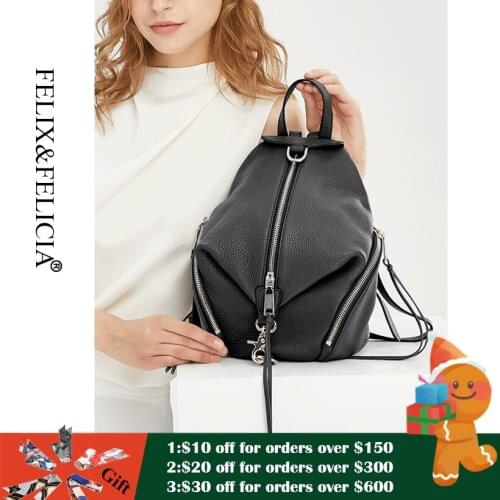 FELIX&FELICIA High Quality Fashion Backpack For Women Ladies Design Luxury Genuine Leather Shoulder Teenager School Travel Bag
