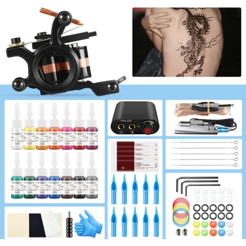 Tattoo Kit Complete Tattoo Machine Set With Ink Power Supply Tattoo Grips Body Art Tools For Beginner Accessories Set From RU