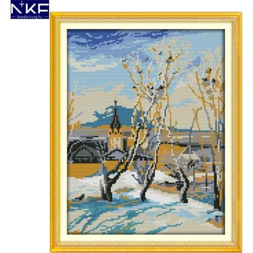 NKF The Afternoon Snow Stamped Cross Stitch Pattern DIY Kit Needlework Embroidery Sets Chinese Cross Stitch for Home Decor