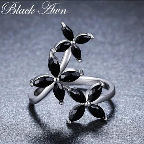2019 New bijoux Trendy 925 Sterling Silver Fine Jewelry Black Spinel Engagement Ring for Women Anillos Mujer G069