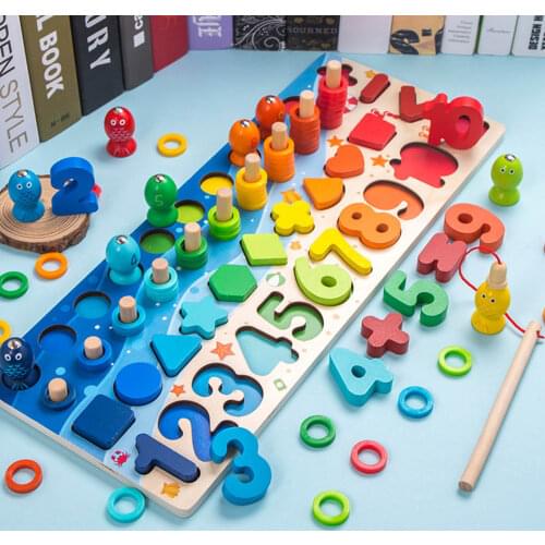 Montessori Educational Wooden Toys For Kids Board Math Fishing Count Numbers Digital Shape Match Early Education Child Gift Toy