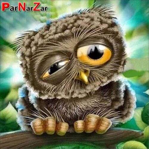 ParNarZar 5D DIY Diamond Painting Kits Lovely Owl Want To Sleep Full Drill Round for Home Wall Decorations
