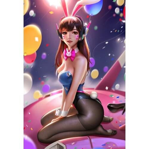Print Game Overwatch Rabbit Ears D.VA Sexy Girl Art Canvas Poster Custom Painting 16x24 24x36 Inch Bedroom Home Wall Picture