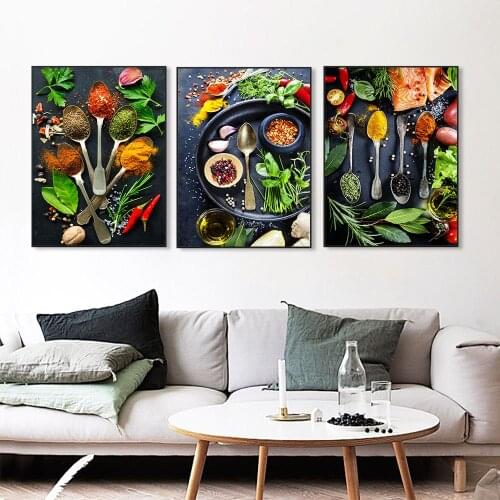 Vegetable Grains Spices Kitchen Canvas Painting Cuadros Scandinavian Posters and Prints Wall Art Picture Living Room Decor