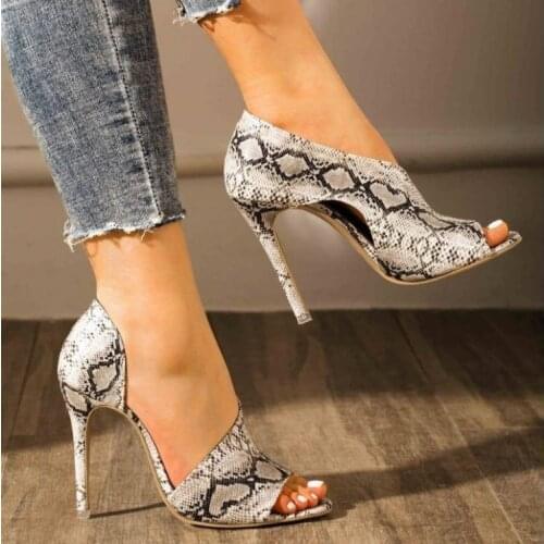 Summer European and American Sandals Women Summer Fine-heeled Women High Heels Sandals 42 Large Size Sexy Snake Print