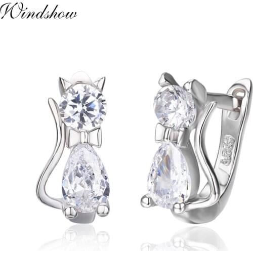 Cute Kitty Kitten Cat CZ 925 Sterling Silver Gatos Small Loop Huggies U Hoop Earrings For Kids Baby Girls Children Jewelry Aros