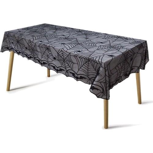 1Pc Black Lace Spiderweb Bat Tablecloth for Halloween Home Bar Decoration Dining Table Lace Table Runner Festive Party Supplies