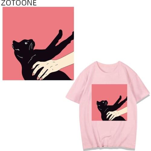 ZOTOONE Black Cat Patches Iron on Heat Transfer for Clothes T-shirt DIY Applique Pink Patch for Girls Vinyl Washable Stickers H