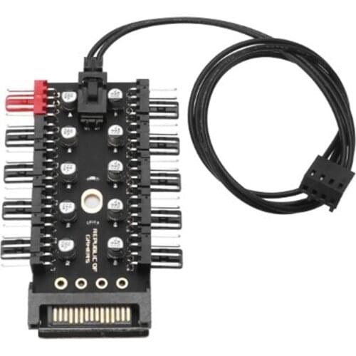 PC 1 to 10 4Pin Cooling Fans Hub Splitter Cable 12V PWM LED Sata Power Suppply Adapter Speed Controller For Computer