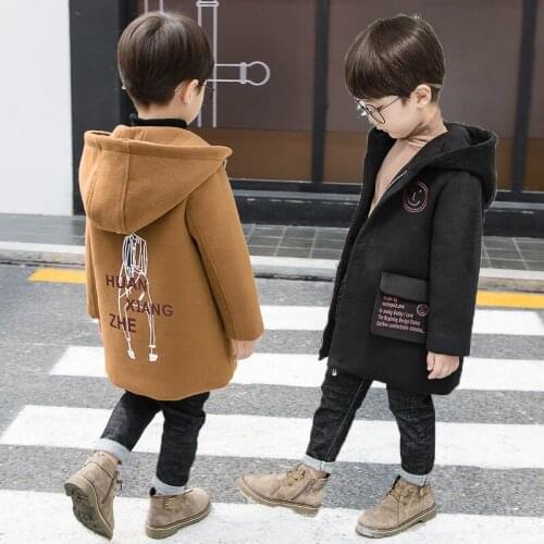 2021 Boys Wool Coat 2 Color Long Jacket Autumn Winter Kids Windproof Coat Children Clothing Warm Boys Wool Coat Outerwear