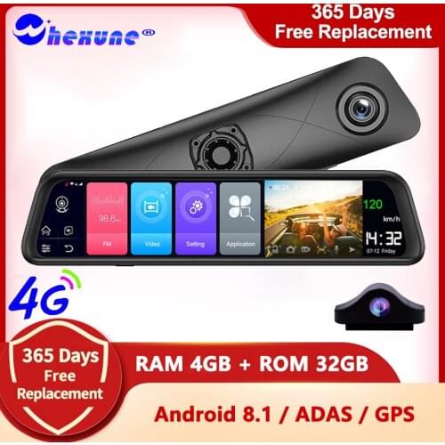 WHEXUNE 12 Inch Auto 4G Android 8.1 ADAS 4+32GB Car DVR Dash Cam FHD 1080P Dual Lens recording Car DVRs recorder rearview mirror